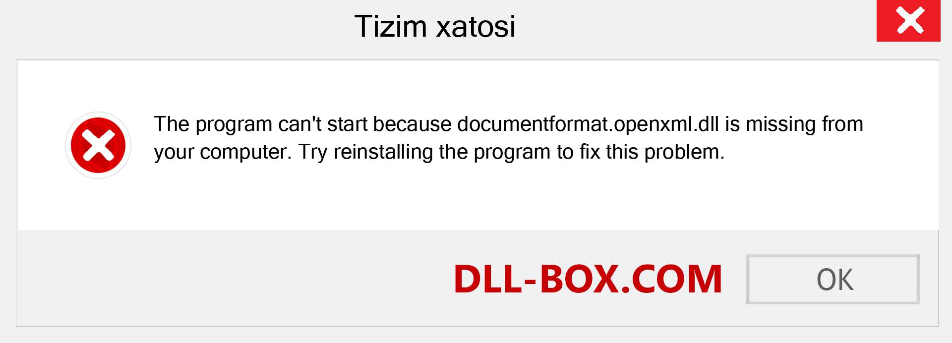 documentformat.openxml.dll fayli yo'qolganmi?. Windows 7, 8, 10 uchun yuklab olish - Windowsda documentformat.openxml dll etishmayotgan xatoni tuzating, rasmlar, rasmlar